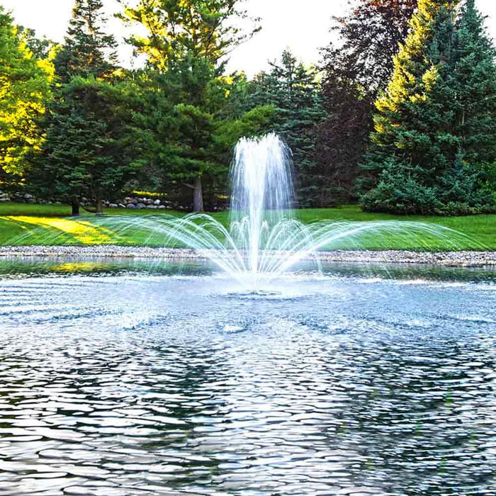 Airmax EcoSeries 1/2 HP Pond Aerating Fountain with 3 Spray Patterns (Crown and Trumpet Spray Pattern Pictured) at Paragon Ponds