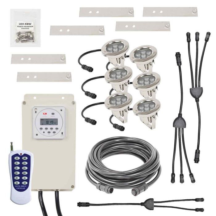 EasyPro AquaShine Stainless Steel Warm White Six Light Fountain Light Kit at Paragon Ponds