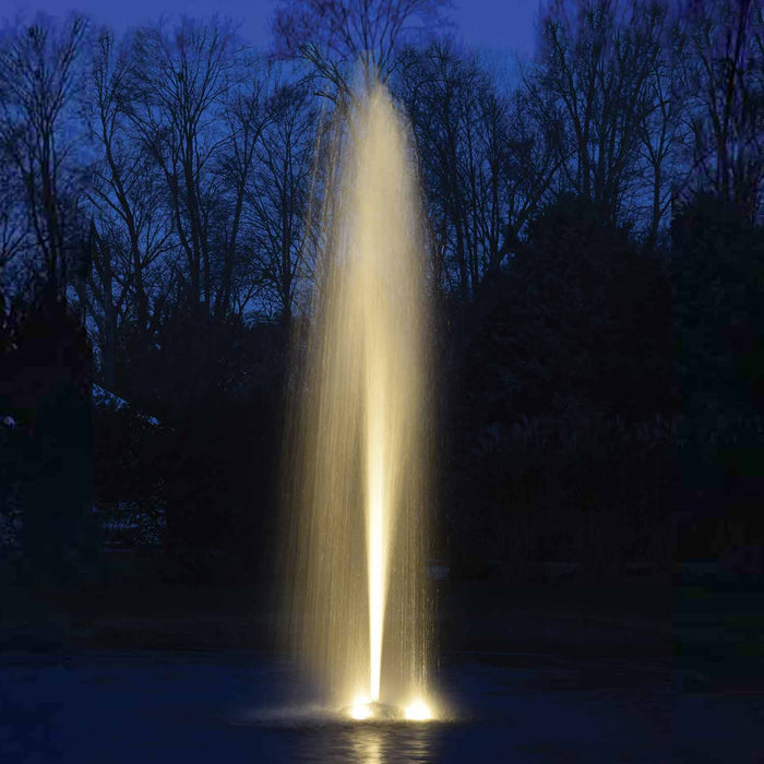 EasyPro AquaShine Stainless Steel Warm White Fountain Light Kit Shown at Dusk at Paragon Ponds