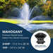 Kasco Marine Premium Nozzle Mahogany Spray Pattern Dimensions for .75HP and 1HP J-Series Fountains at Paragon Ponds