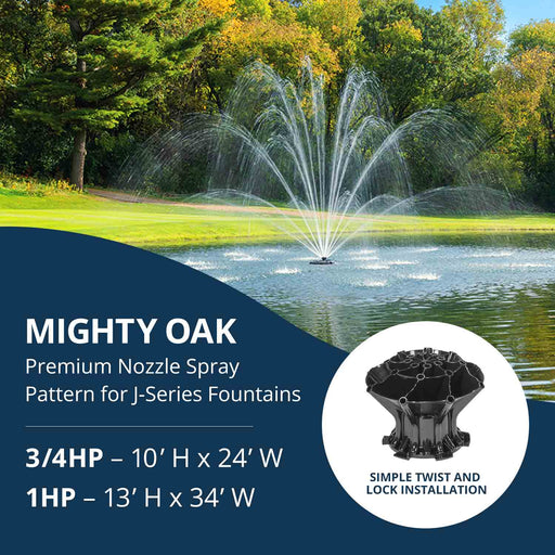 Kasco Marine Premium Nozzle Mighty Oak Spray Pattern Dimensions for .75HP and 1HP J-Series Fountains at Paragon Ponds