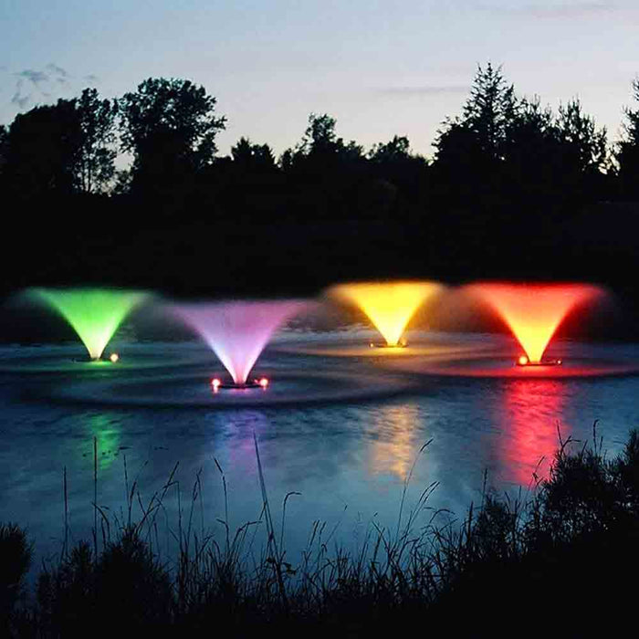 Kasco Marine 3/4 HP Aerating 3400 HVFX Series 208-240V Fountain Lit Up with Lighting Kit at Paragon Ponds