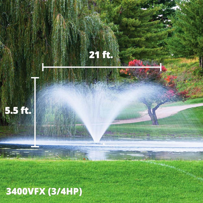 Kasco Marine 3/4 HP Aerating 3400 VFX Series 208-240V Fountain Dimensions at Paragon Ponds