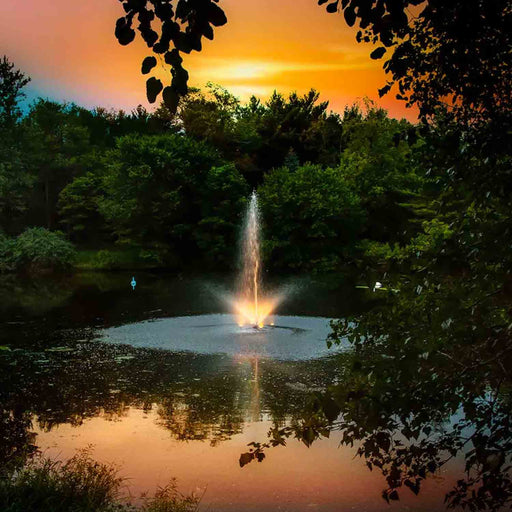 Scott Aerator Night Glo Warm White LED Fountain Lighting Kit Evening On Pond Through Trees at Paragon Ponds